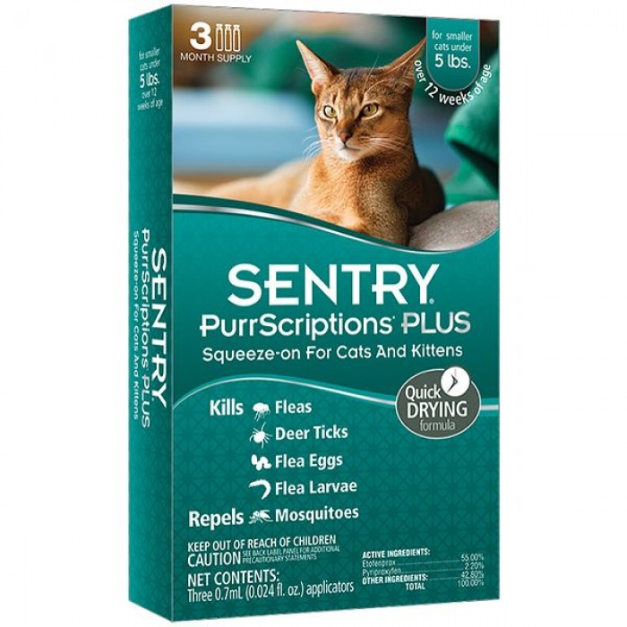 Sentry PurrScriptions Plus краплі від бліх, кліщів і комарів для котів і кошенят (0,7 мл)