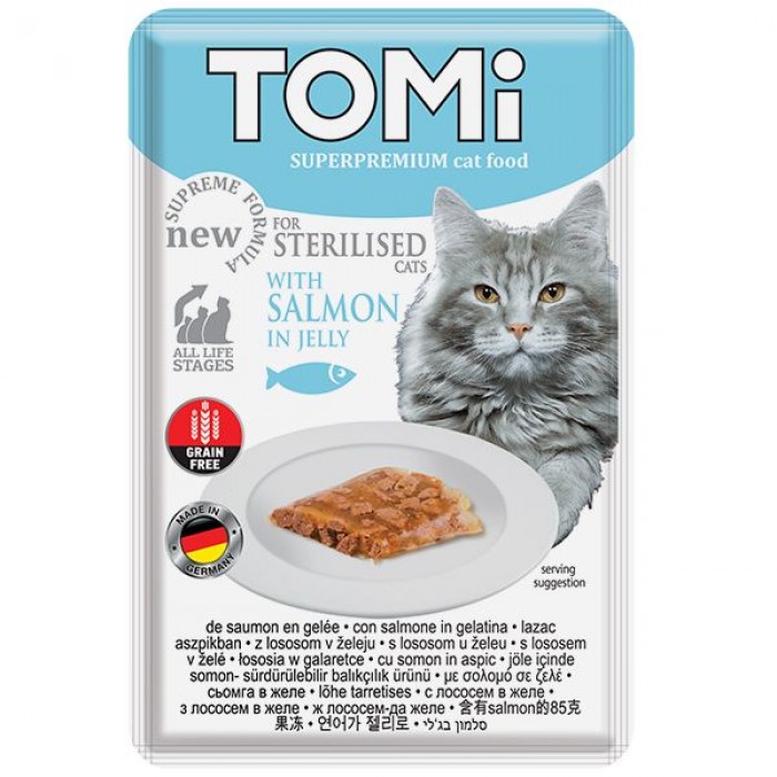 TOMI STERILISED SALMON IN JELLY вологий корм для стерилізованих котів з лососем в желе 85 г