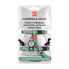 Collar WAUDOG Re-cotton шлея з повідцем для котів і малих собак з QR-паспортом (зелена) XS
