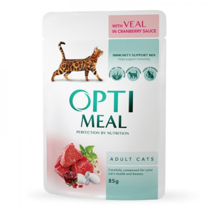 Optimeal Adult Cats вологий корм для котів з телятиною у журавлиному соусі 85 г