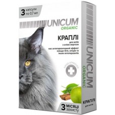 Unicum ORGANIC краплі на натуральній основі для відлякування бліх та кліщів для котів (3 піп.)