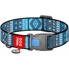 Collar WAUDOG Nylon нейлоновий нашийник "Етно синій" з QR паспортом для собак XXL