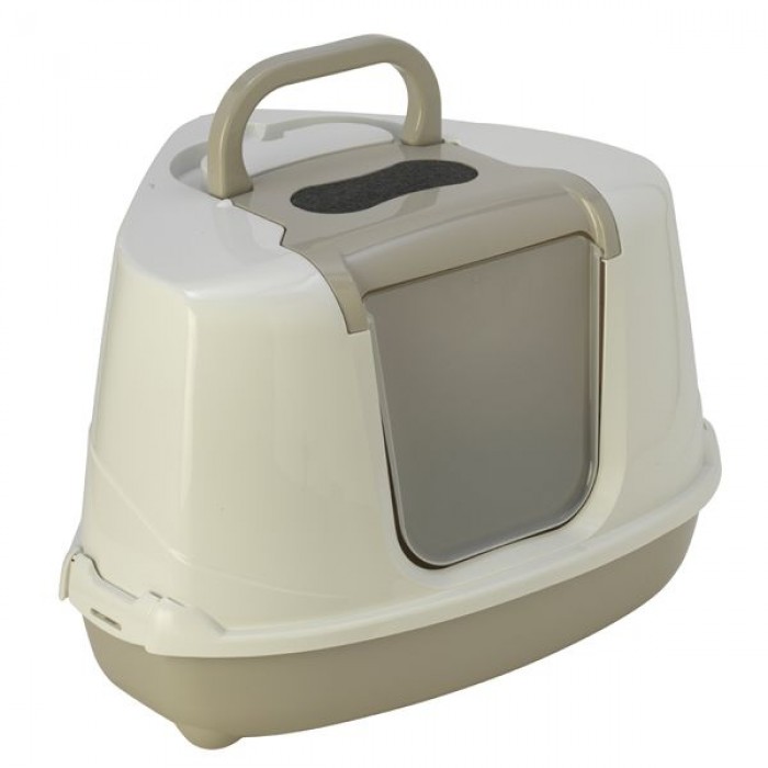 Moderna закритий кутовий туалет для котів (сірий/білий) 56х45х39 см