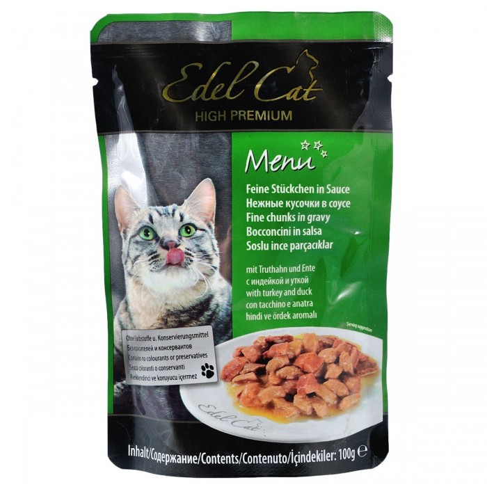 Edel Cat Шматочки з індичкою й качкою в соусі для котів, пауч 100g