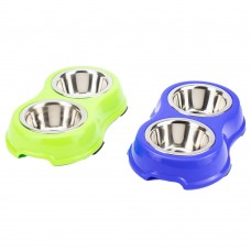 AGILITY ECO подвійна металева миска на підставці для собак середніх та малих порід (зелена/синя) 2x400 мл