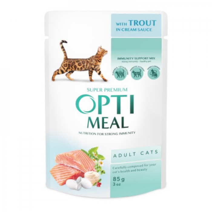 Optimeal Adult Cats вологий корм для котів з фореллю в кремовому соусі 85 г