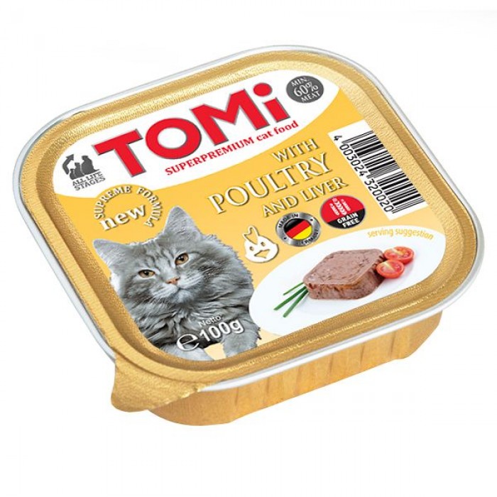 TOMI POULTRY LIVER паштет для котів з птицею та печінкою 100 г