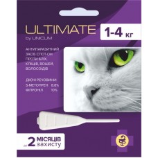 Unicum ULTIMATE краплі від бліх, кліщів, вошей та власоїдів для котів 1- 4 кг. (0,6 мл)
