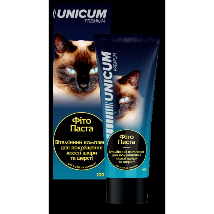 Unicum фітопаста комплекс для поліпшення стану шерсті та шкіри у котів та кошенят 100г.
