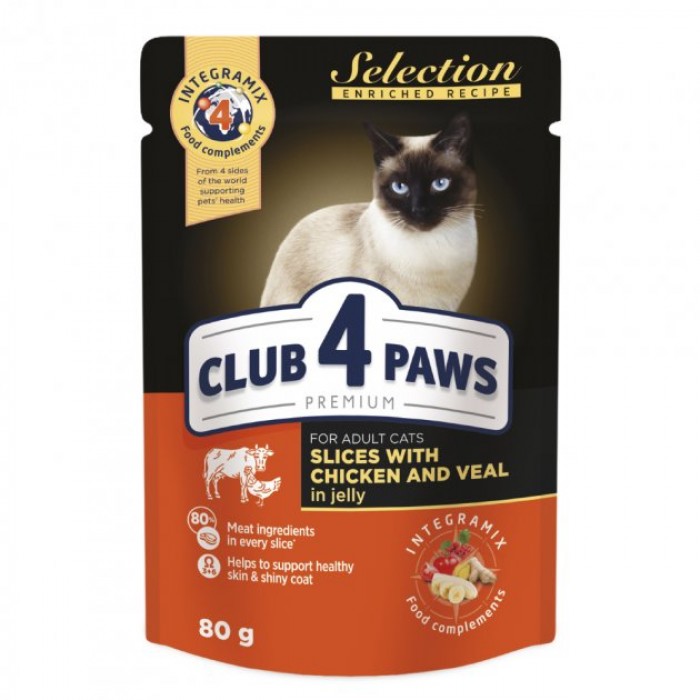 Club 4 Paws Premium Selection вологий корм для котів з куркою і телятиною 80 г