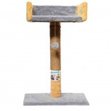 Пухнастики кігтеточка для котів стовпчик з диваном (джут) сіра з бежевим 30×33×50 см