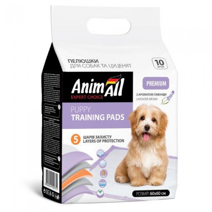 AnimAll Puppy Training Pads пелюшки для собак та цуценят з ароматом лаванди 60×60 см 10 шт
