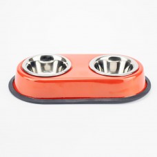 AGILITY подвійна металева миска на підставці для котів та собак (червона) 2x180 мл