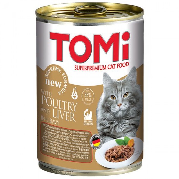 TOMI POULTRY LIVER вологий корм для котів з птицею та печінкою в соусі 400 г