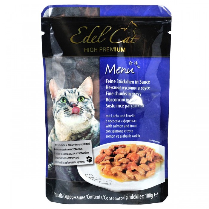 Edel Cat Шматочки з лососем і фореллю в соусі для котів, пауч 100g