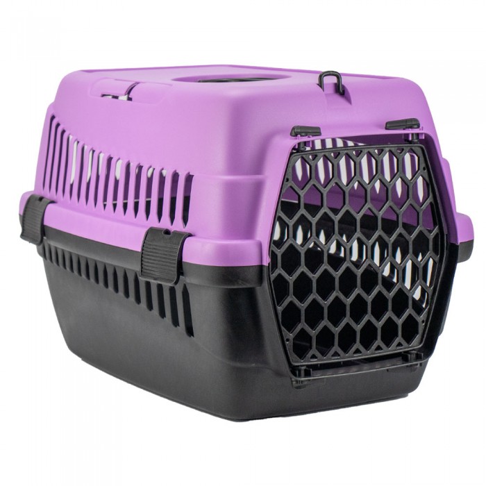 AGILITY Plast пластикова переноска для котів і собак до 12 кг (чорно-лавандова) 35х49х32,5 см
