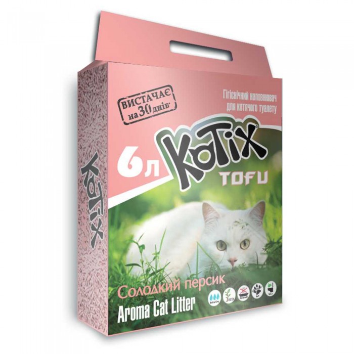 KOTIX TOFU Honey Peach соєвий наповнювач для кішок з ароматом солодкого персику 6 л