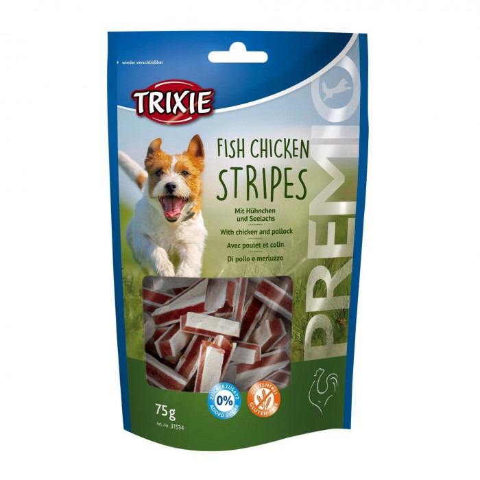 Trixie PREMIO Chicken and Pollock Stripes ласощі для собак палички з куркою та лососем 75гр
