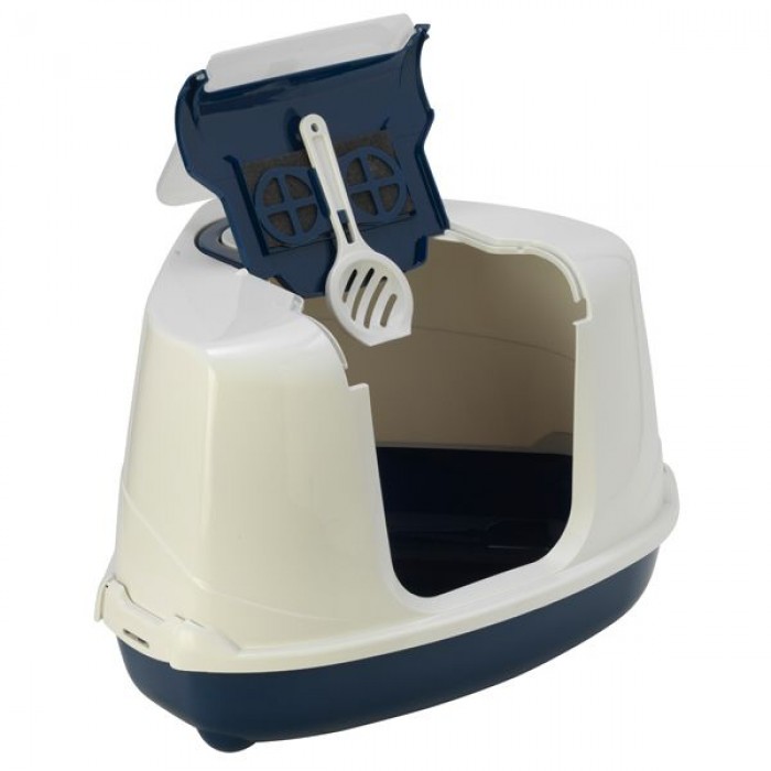 Moderna закритий кутовий туалет для котів (чорничний/білий) 56х45х39 см