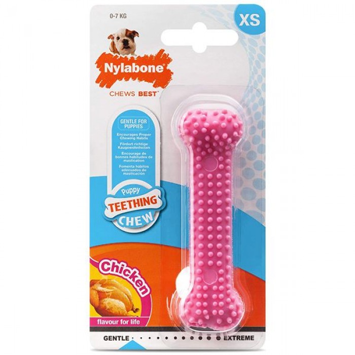 Nylabone Puppy Chew Dental Bone іграшка для цуценят міні порід з ароматом курки (рожева) 9,5см