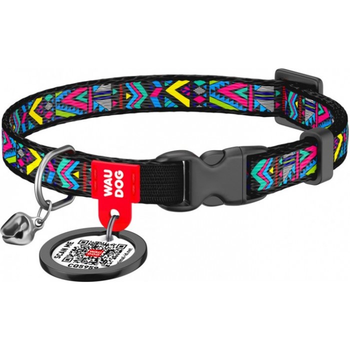 Collar WAUDOG Nylon нашийник "Інді" з QR паспортом та пластиковою фурнітурою для котів XS