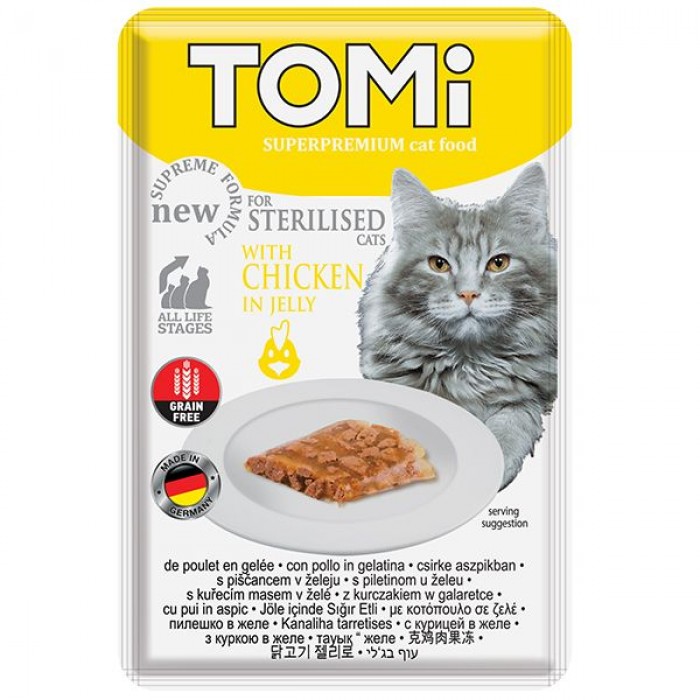 TOMI STERILISED CHICKEN IN JELLY вологий корм для стерилізованих котів з куркою в желе 85 г
