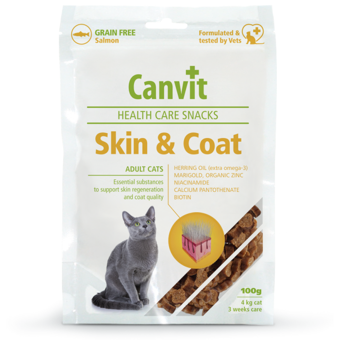 Canvit Skin and Coat напіввологі ласощі з лососем для шкіри і шерсті котів 100 г
