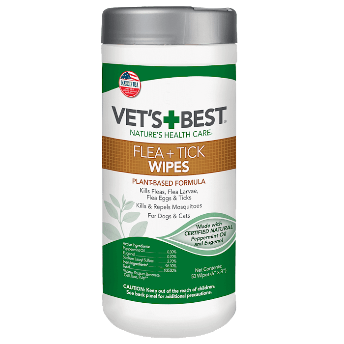 VET`S BEST Flea & Tick Wipes вологі серветки від бліх та кліщів для собак та котів 50 шт